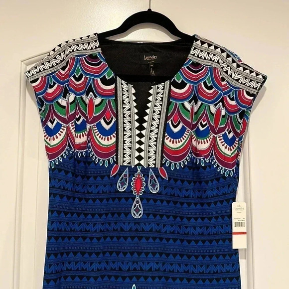 NWT Laundry Shelli Segal V-Neck Blue Red Pink Purple Shift Sleeveless Dress XS - Picture 2 of 10